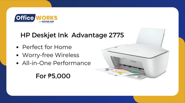 officeworks_ph's tweet photo. HP Deskjet Ink Advantage 2775 All-in-One Printer!
Features:
✔️Mobile setup with required HP Smart app
✔️Print and scan on-the-go
✔️USB connectivity
✔️Print speed up to 7.5 ppm (black) and 5.5 ppm (color)
#hpprinter #officeprinter #officeworksphilippines https://t.co/1orYCSUoY8