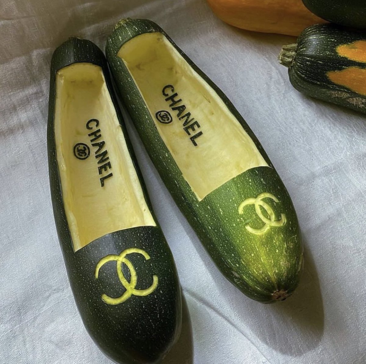 OkeefeShop's tweet photo. So needed a laugh. Thanks @shitgardens for the courgette Chanel’s. #lightenup #courgette #whoknew https://t.co/1UYRGujG8v