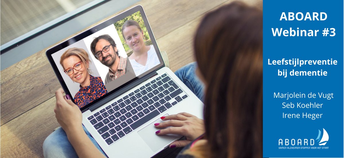 Vanmiddag tussen 14-15 nog een gaatje vrij? Volg dan het webonar 'Alzheimer uitgelegd' waarin Marjolein de Vugt, Sebastian Koehler en Irene Heger vertellen hoe #leefstijlpreventie kan helpen bij het voorkomen van alzheimer. Meld je hier aan: alzheimer-nederland.nl/onderzoek/proj… #ABOARDproject