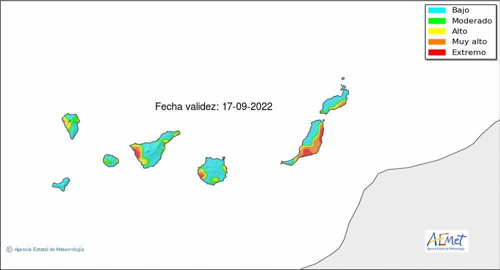 #PredicciónAEMET.  Nivel de riesgo de incendios previsto hoy y mañana. aemet.es/es/eltiempo/pr…