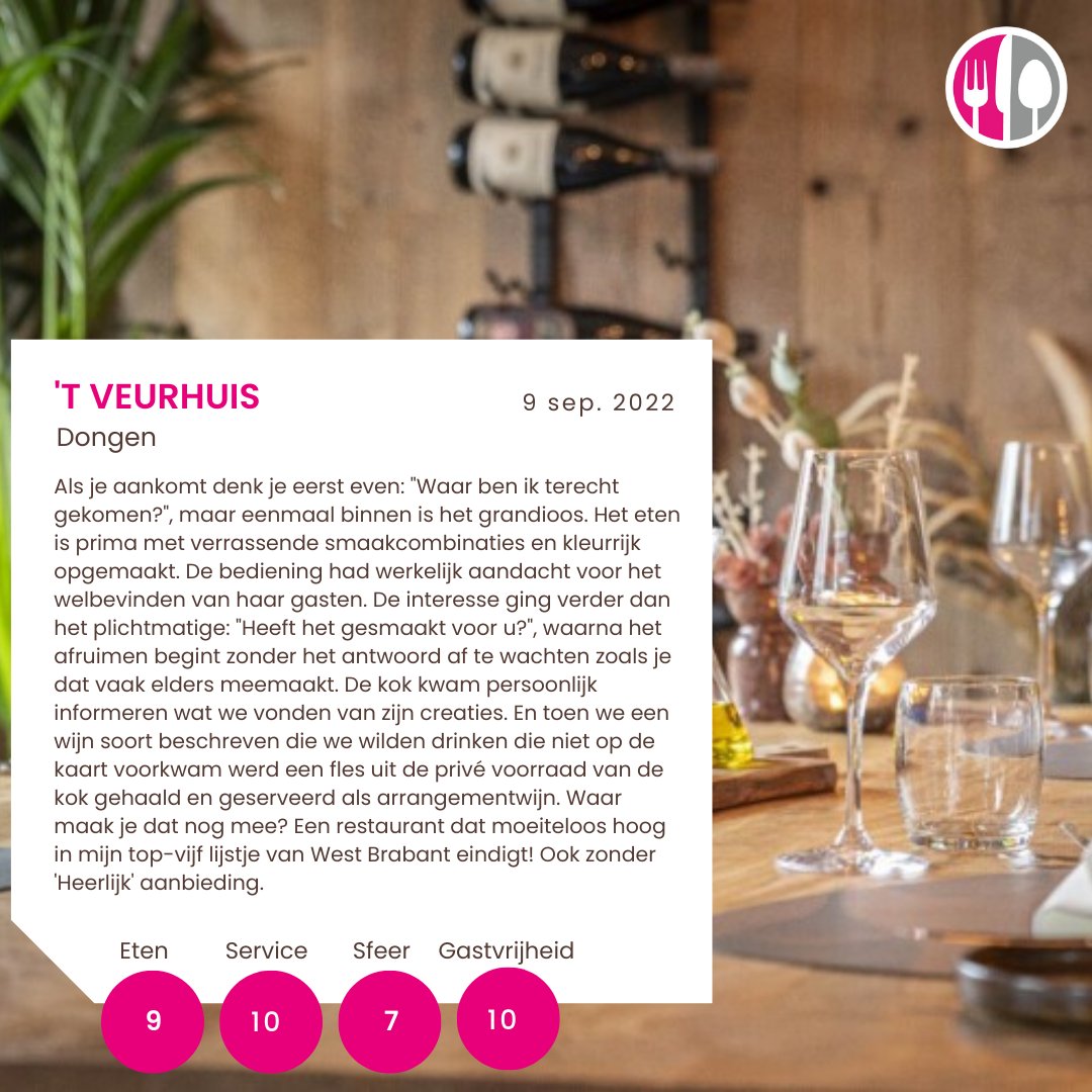 HEERLIJK's tweet photo. Voor deze gasten staat ‘t Veurhuis hoog in de top 5 restaurants in West Brabant 🤩. Laat jezelf ook verwennen door het HEERLIJKe 3-, 4- of 5-gangendiner met uitmuntende service 🍴. Boek jouw tafeltje hier: https://t.co/jYNVXUQOdX
#HEERLIJK #review #vierhetleven #finedining https://t.co/LI4pLUItte