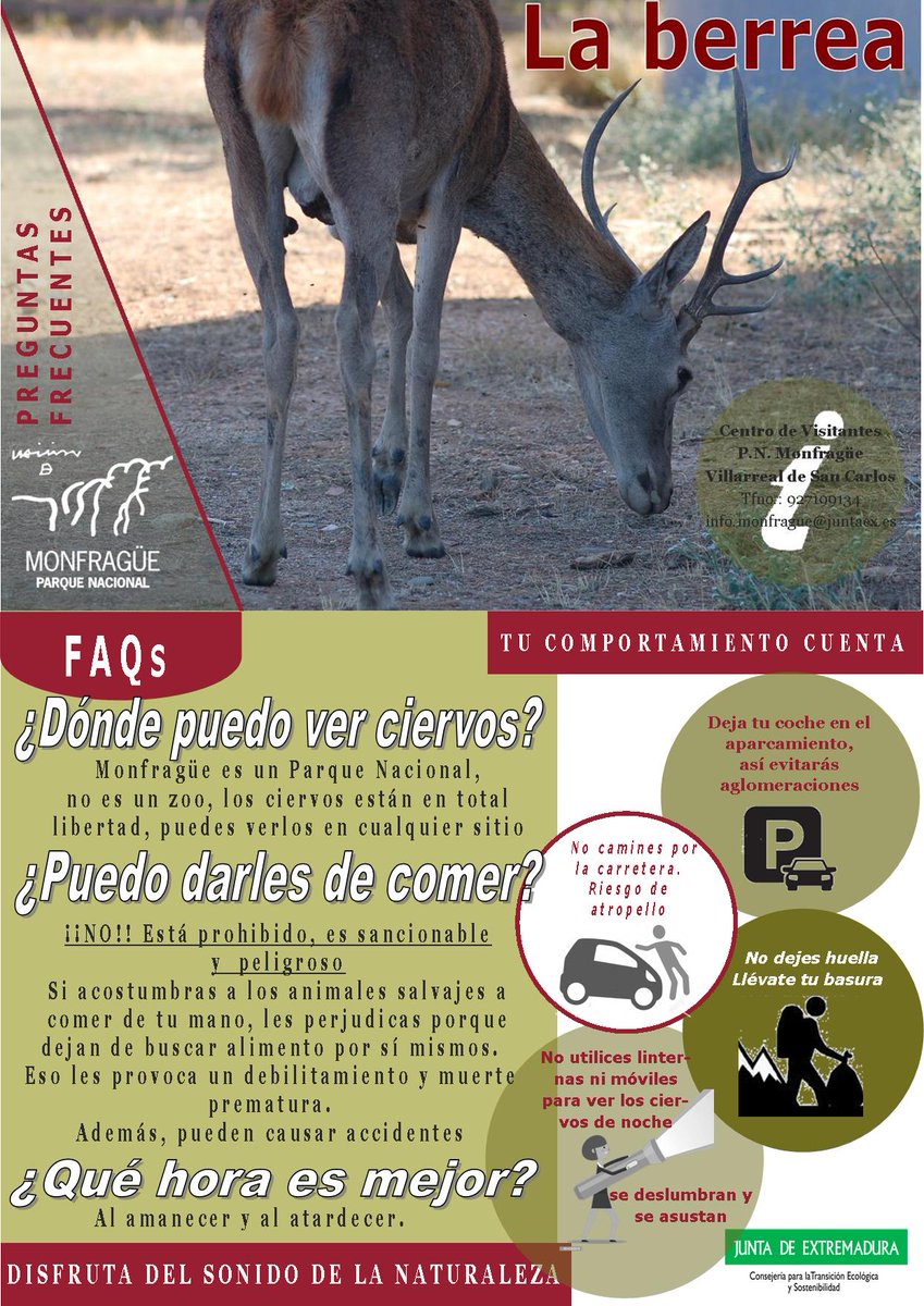 📌Datos a tener en cuenta si vienes a disfrutar de la berrea del ciervo 🦌. Recuerda: ¡Tu comportamiento cuenta !
#berrea #RespetaLaNaturaleza #ciervo #ParqueNacional #Monfragüe