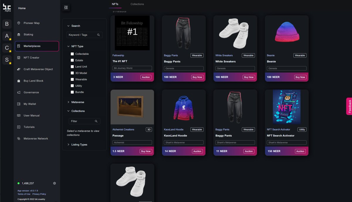 🥳Excited to see users started crafting 'NFT search activator' using $BIT.

The NFTs inside the local marketplace can also get exposed on the global marketplace.

👉Global Marketplace pioneer.bit.country/marketplace