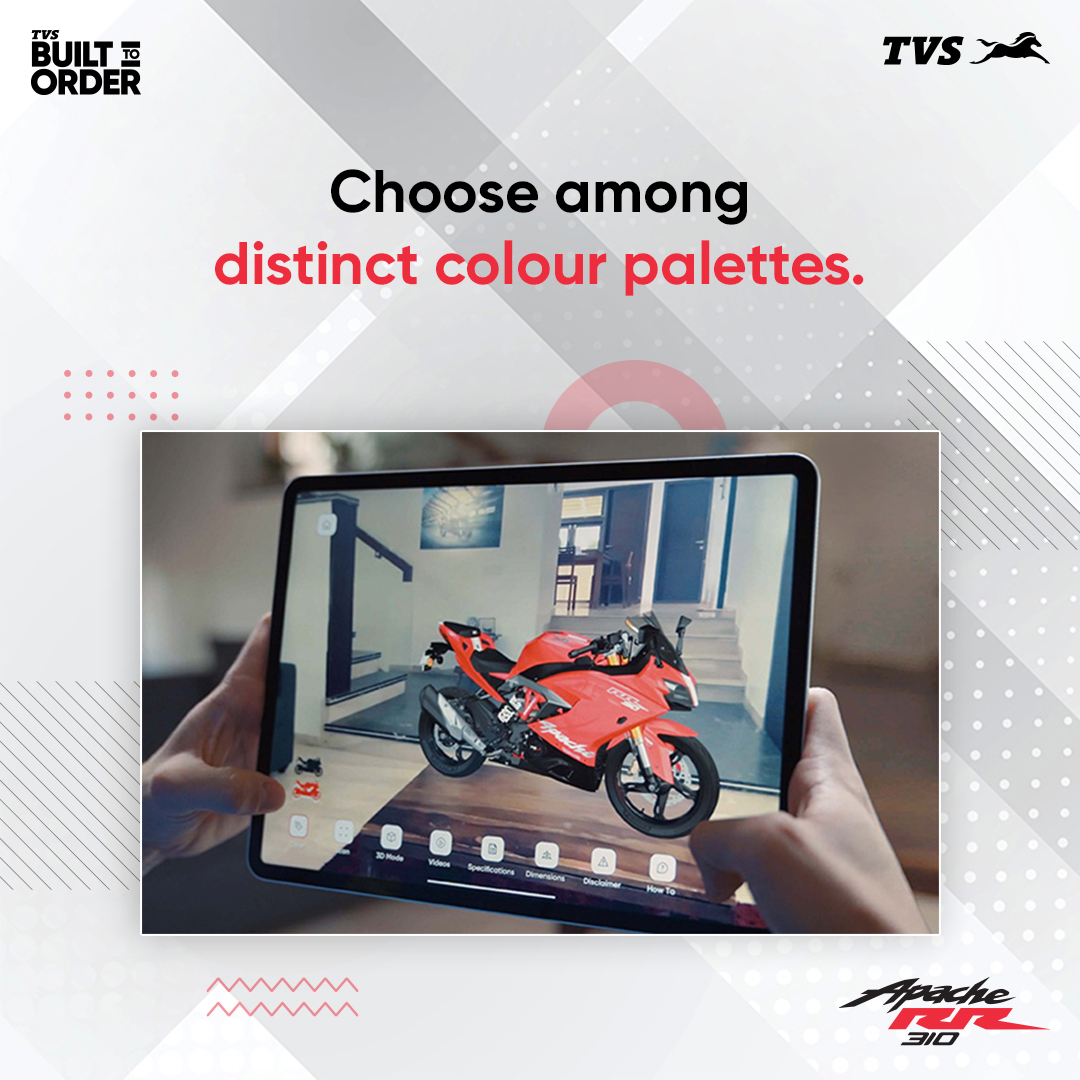 TVSApacheSeries's tweet photo. Customise, view and book your TVS Apache RR310 from the comfort of your home, with the TVS ARIVE App!
#TVSBTO #BeUnique #BuiltToOrder #TVSApacheSeries #TVSApacheRR310 #TVSMotorCompany #TVSRacing #RR310 #ARIVE #TVSARIVE https://t.co/fmQidRlOSE