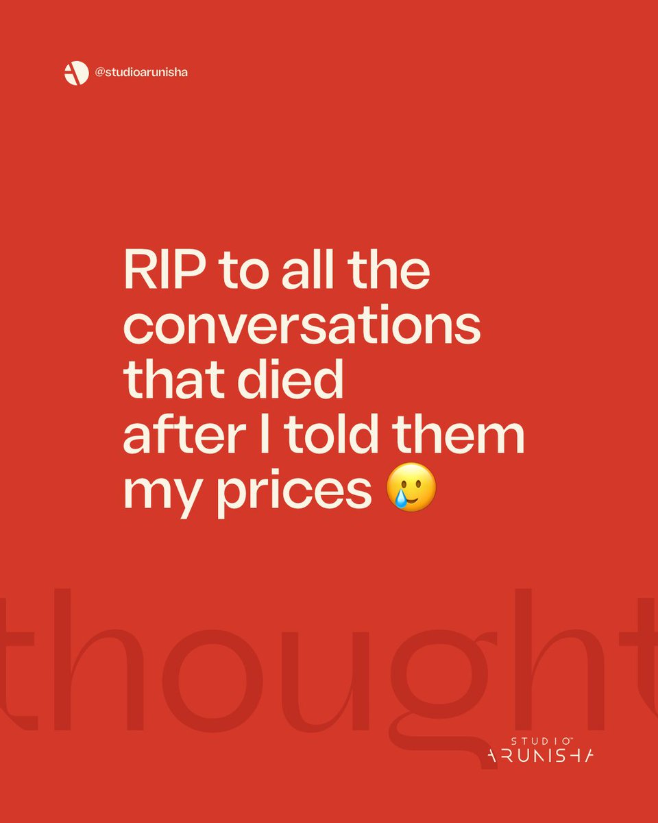 studioarunisha's tweet image. RIP to all the conversations that died after I told them my price.✌️
.
.
.
#studioarunisha #visualdesignstudio #designmeme #graphicdesign #meme #design #designhumor #dise #designmemes #memes #creative #uidesign #uxdesign #art #designershumor #designer #behance #graphicdesigner