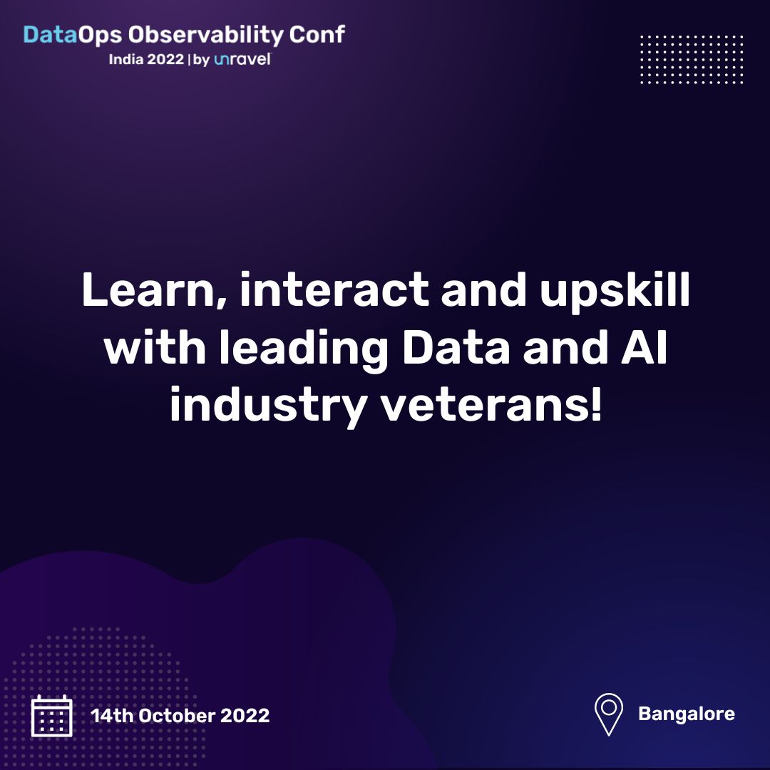 KonfHub's tweet image. Inviting #DataOpsPros to deepen their knowledge of:
✅ #DataEngineering
✅ #DataOps 
✅ Observability for modern data stacks

For details &amp;amp; registration: bit.ly/3eOAFsN

Date: Oct 14th
Location: Bangalore

#TechConference #DataOpsObservabilityConf  @unraveldata