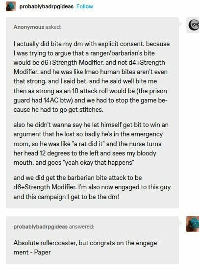 MemesDnd's tweet photo. Bites do 1d6 + STR mod
⚔️🐉
from: DeadForDecember
#dnd  #rpg  #dndcharacter  #dnd5e  #cosplay  #meme #bard https://t.co/mr8KNG8Snz