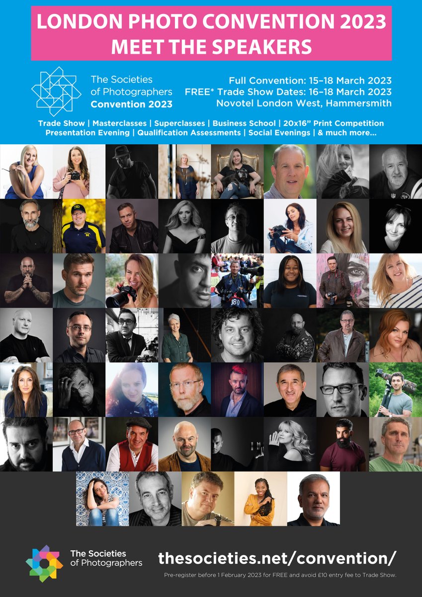 We are delighted to announce the preliminary list of speakers for The Societies of Photographers 2023 London Photo Convention.

Keep checking the website as we add more speakers, classes and exhibitors over the next few weeks. 🤩

thesocieties.net/convention/spe…

#focusedonyou