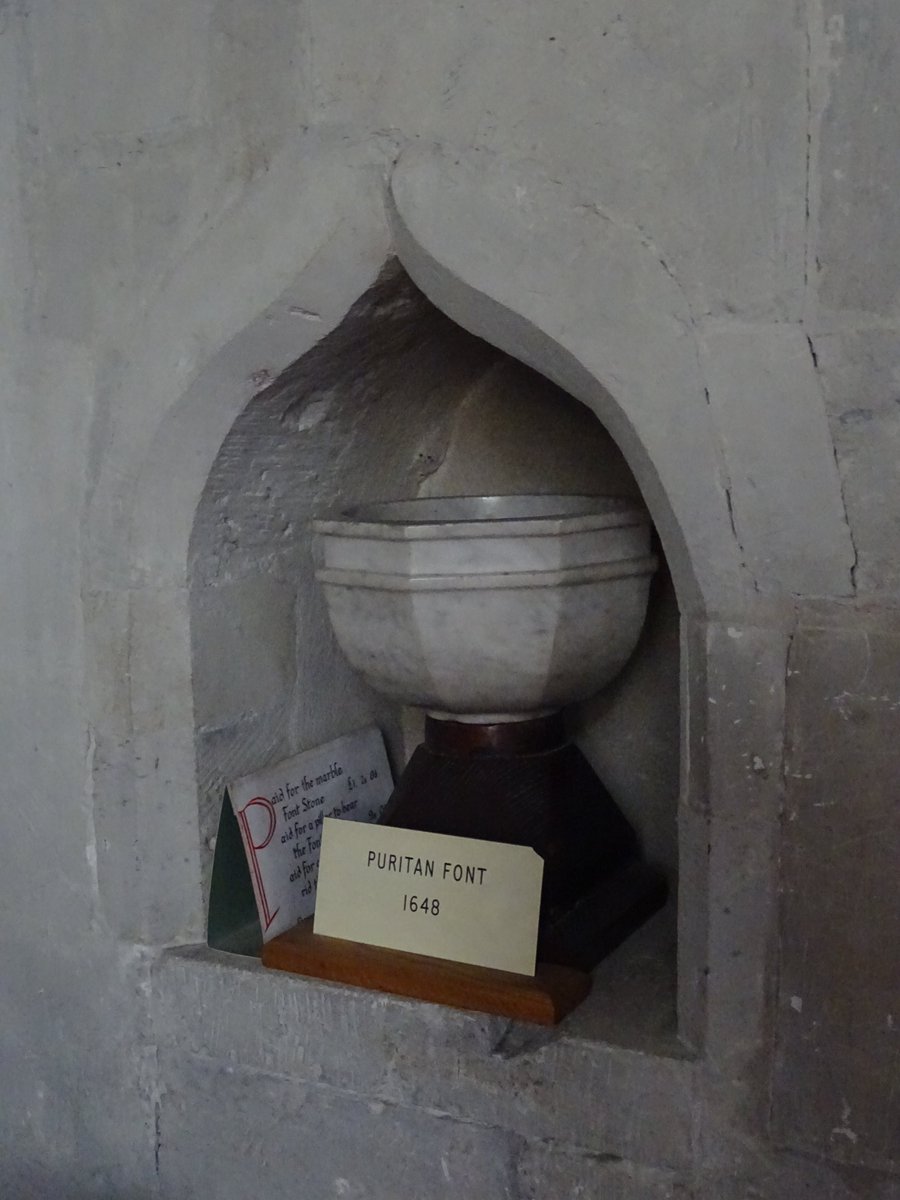SlCathy's tweet photo. Finally, a cheer for #TinyFonts, old and new.  #FontsOnFriday

At Crondall, left (rather shy; my friend spotted this). It was acquired in 1647 for use inside the Saxon font, according to Pevsner!

At St Michael's Bray (right).  Modern, simple &amp; quietly handsome in a polished way. https://t.co/km8iCbsJuC
