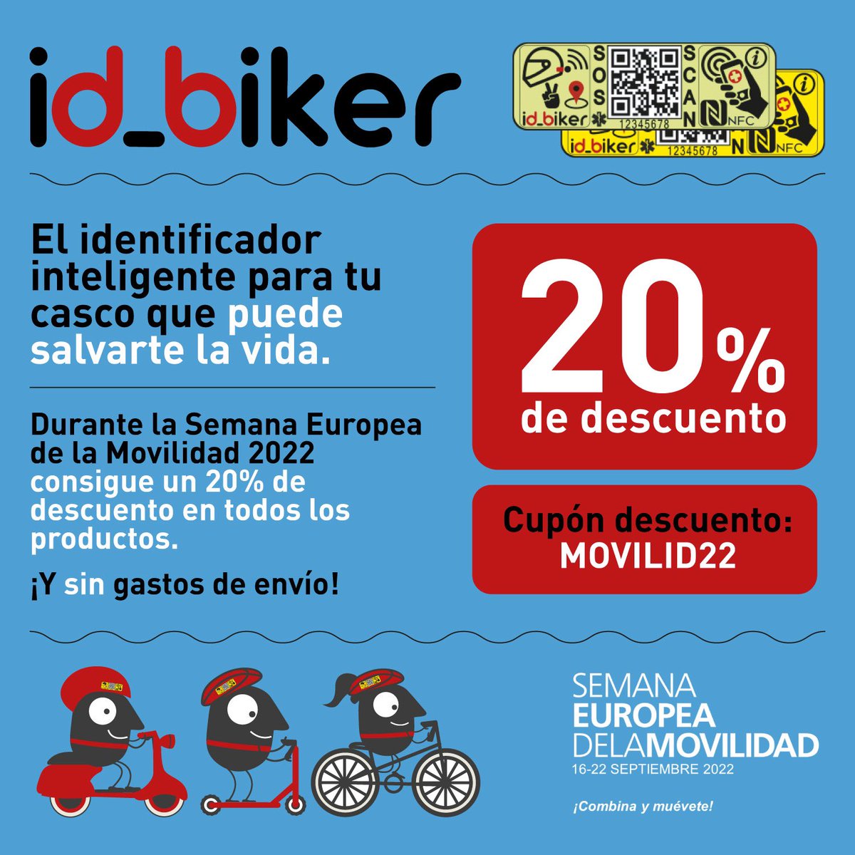 id_biker's tweet photo. Celebra con nosotros la #semanaeuropeadelamovilidad Tus etiquetas identificativas para casco de bici, moto, patinetes con un 20% de descuento y sin gastos de envío 👇 https://t.co/ZK5l2zAUV1 https://t.co/Cvl7ogdaWg