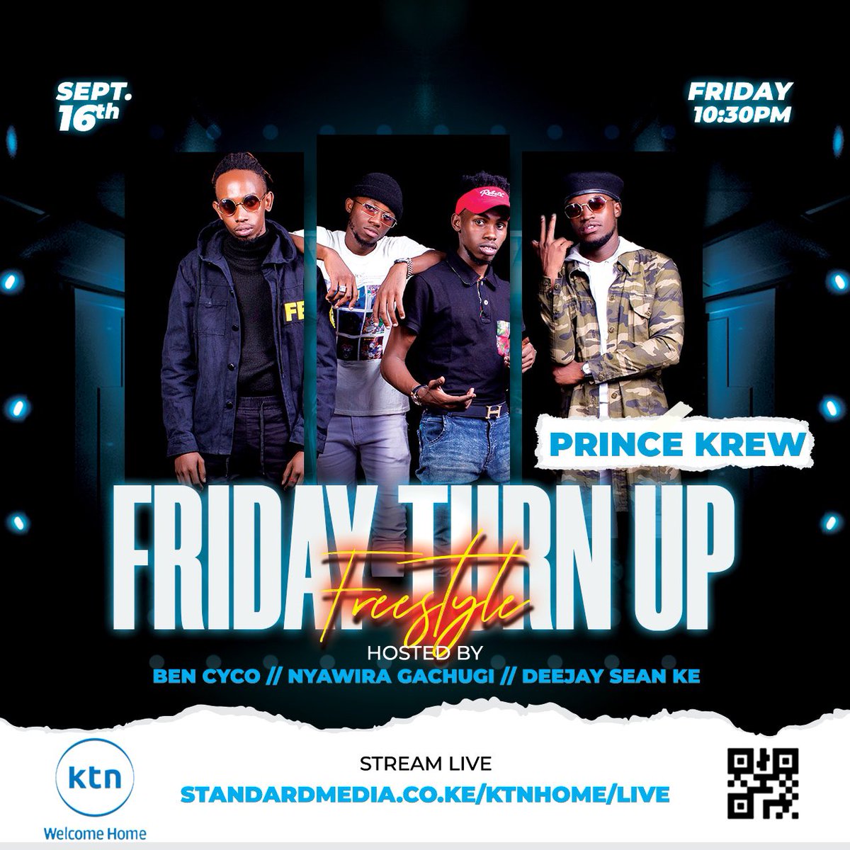 PrinceKrewEmpr's tweet photo. Catch us on KTN tonight for the #FridayTurnup with @Ben_cyco, @NyawiraGachugi &amp; @DeejaySeanke https://t.co/hAcvfW8W1A
