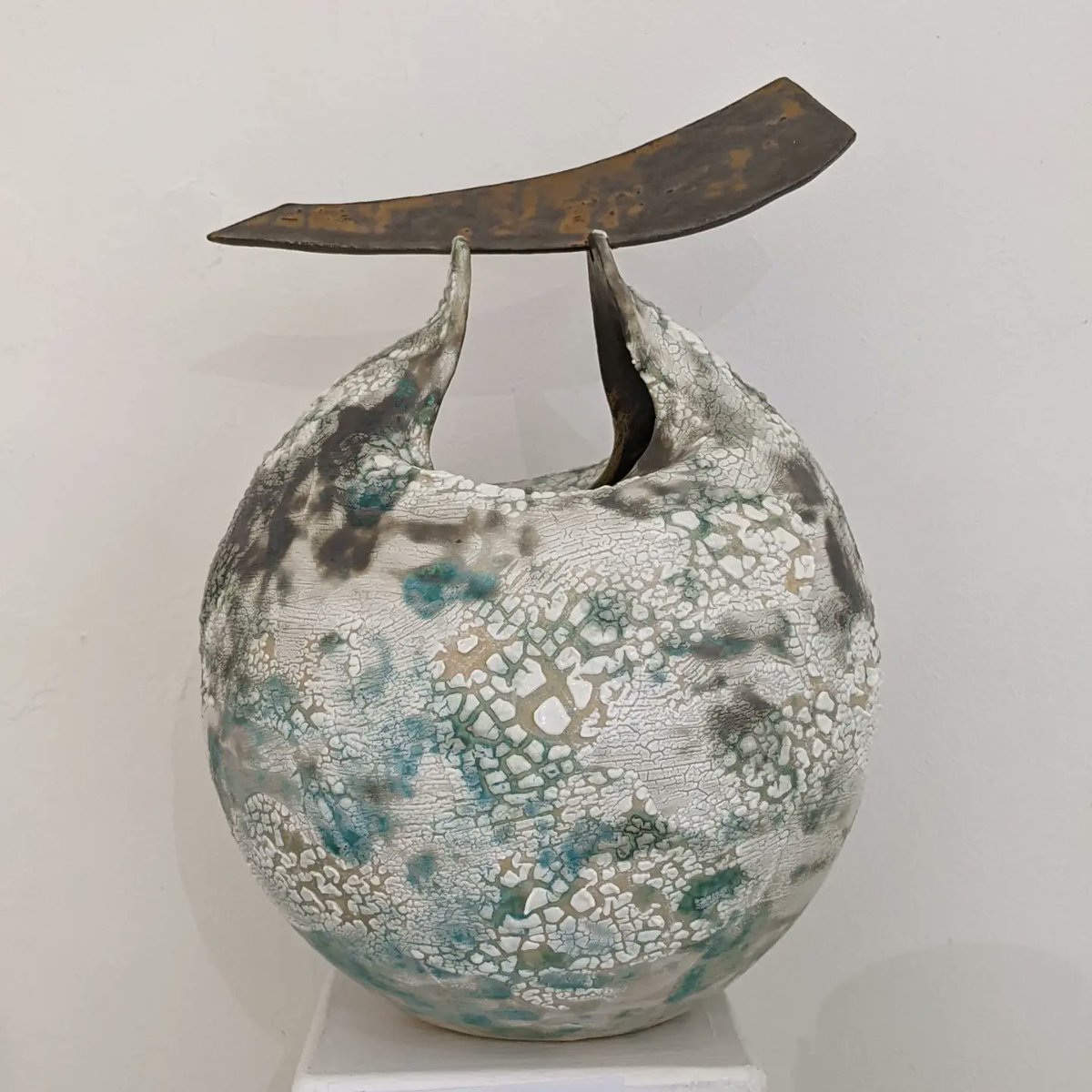 Hand built large stoneware pot with crawl glaze, or often called lichen glaze. Enjoying pushing the boundaries with a glaze. 
I have been away from Raku for a while perfecting this style of new work that will be appearing in an exhibition from 27th September. @HHArtsandYoga