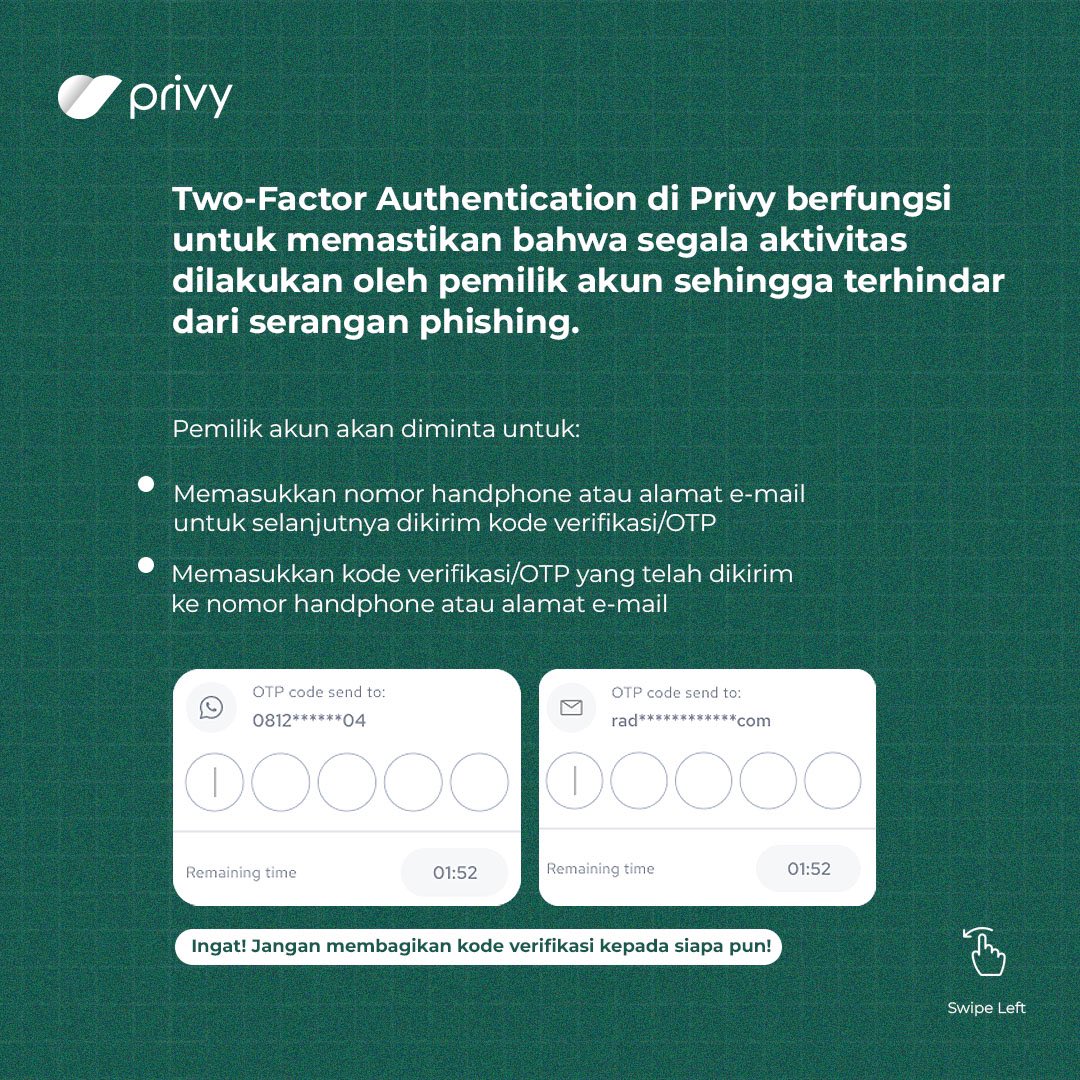 PrivyID's tweet photo. Selalu waspada dan saatnya #MemilihYangPasti di Privy.
Registrasi di Privy sekarang!
#ChooseRight #ChoosePrivy https://t.co/MbDzvyJV8A