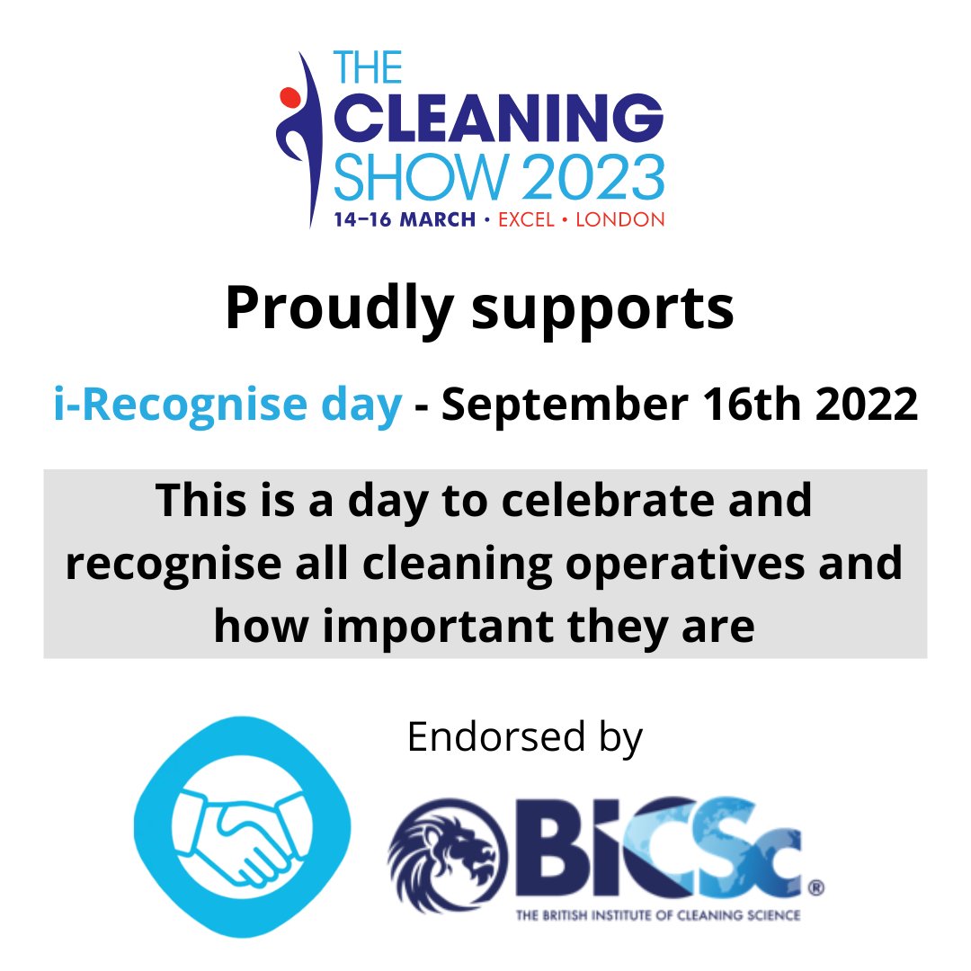 TheCleaningShow's tweet photo. The Cleaning Show is proud to support and advocate for #iRecogniseday today (16th September); a day to celebrate and recognise cleaning operatives and their hard work and importance in keeping us all safe.
#cleaningoperatives #cleaningandhygiene #support https://t.co/bFSuIoz7Xq