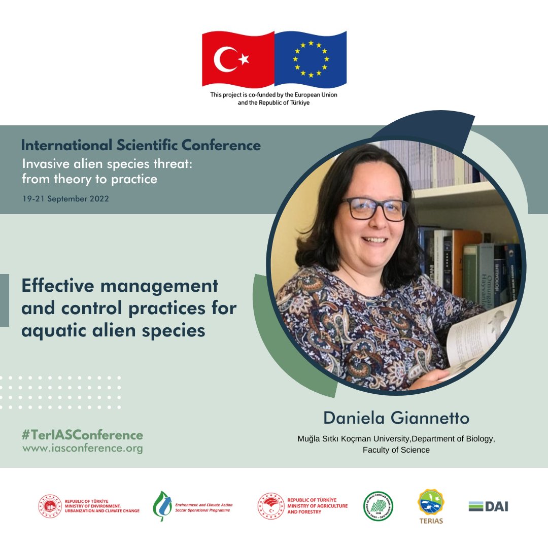 teriasturk_eu's tweet photo. Daniela Giannetto from @muglaedutr Department of Biology, will be giving a speech on “Effective management and control practices for aquatic alien species” at the #TerIASConference.
Visit https://t.co/bIFgO9taYg to register now! https://t.co/Y0QejimaUj