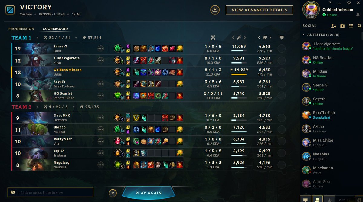 Victoria ayer para nuestros chicos en la @Lace_League , muy contento con el rendimiento de todo el mundo, conseguimos cerrar la partida en menos de 18 minutos y quedamos primeros en la fase de grupos. GG a los chicos de Blood Fox y suerte en vuestros próximos partidos!