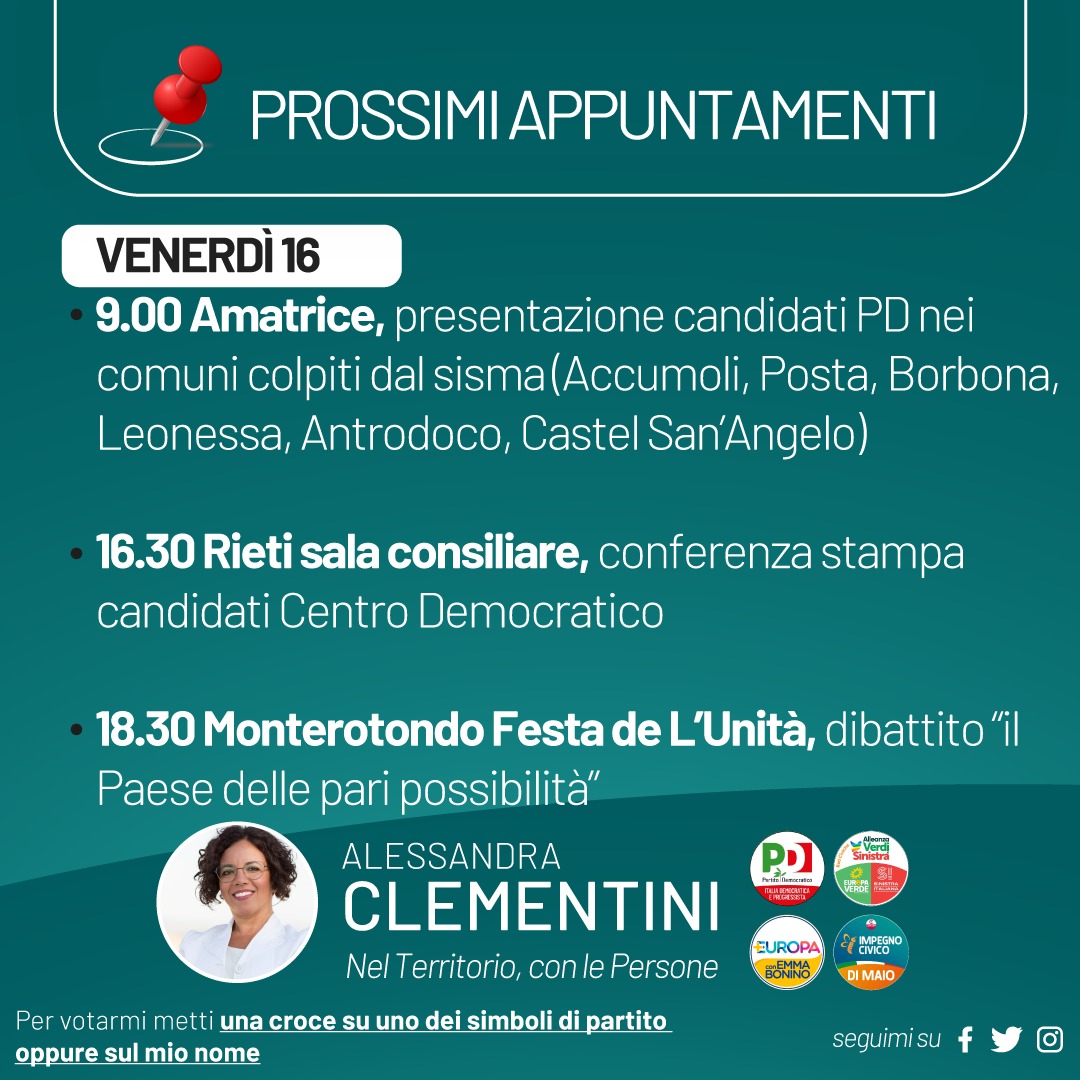 ClementiniLazio's tweet photo. 📌 𝐏𝐑𝐎𝐒𝐒𝐈𝐌𝐈 𝐀𝐏𝐏𝐔𝐍𝐓𝐀𝐌𝐄𝐍𝐓𝐈

𝗡𝗲𝗹 𝗧𝗲𝗿𝗿𝗶𝘁𝗼𝗿𝗶𝗼, 𝗰𝗼𝗻 𝗹𝗲 𝗣𝗲𝗿𝘀𝗼𝗻𝗲.

#ElezioniPolitiche22 https://t.co/tPyG84CKmM