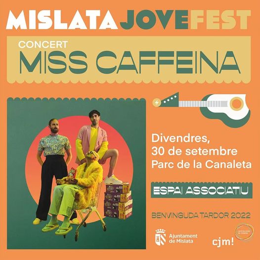 AjMislata's tweet photo. 🎸🎶 MislataJoveFest 2022 

El viernes 30 de septiembre iniciamos el curso con un concierto de @misscaffeina , la feria asociativa de los colectivos juveniles de Mislata y un buen puñado de actividades recreativas.

Información ➤ https://t.co/Sj9FzjiqGE https://t.co/kBLWmX1QT9