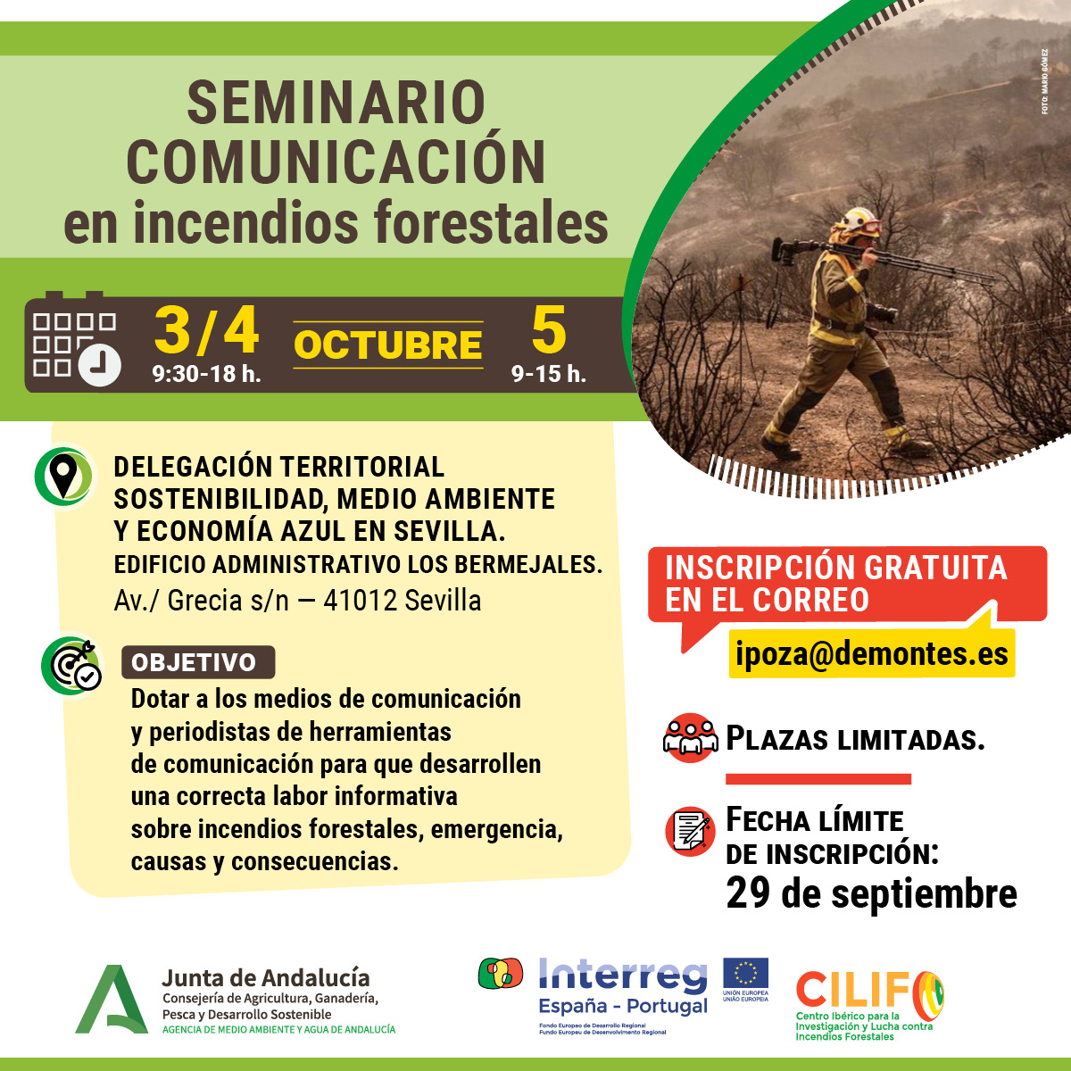 🗣️ Los compañeros de <a href="/CILIFO_UE/">CILIFO</a> 🇪🇸🇵🇹organizan un seminario sobre comunicación en #IIFF (incendios forestales), con ponentes de primer orden. 

🗓️ Plazo de inscripción abierto hasta el 29 de septiembre. 

📌Sevilla.