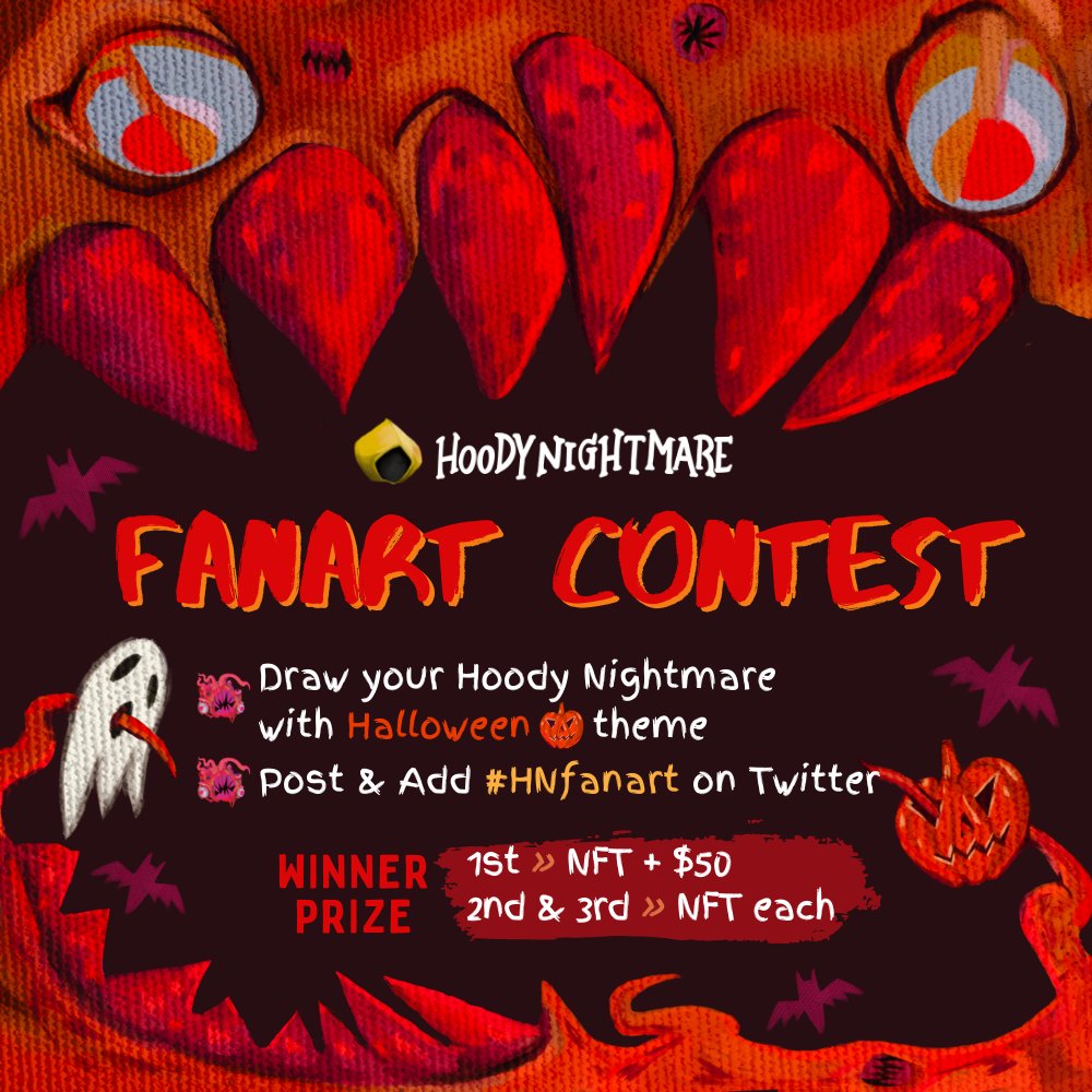 HoodyNightmare's tweet photo. Hoody Nightmare🌙 𝙁𝙖𝙣𝘼𝙧𝙩 𝘾𝙤𝙣𝙩𝙚𝙨𝙩
⌜Let's celebrate the upcoming Halloween🎃 with me!
Spread the creativity through your brush🎨🖌️⌟

Oct 8 ⇒ Last day of #FANART submission
Oct 9 ⇒ Announce 3 winners 

Winner's criteria below⬇️
#NFTCommunity #NFTGiveaway https://t.co/KLwa1fbnRj