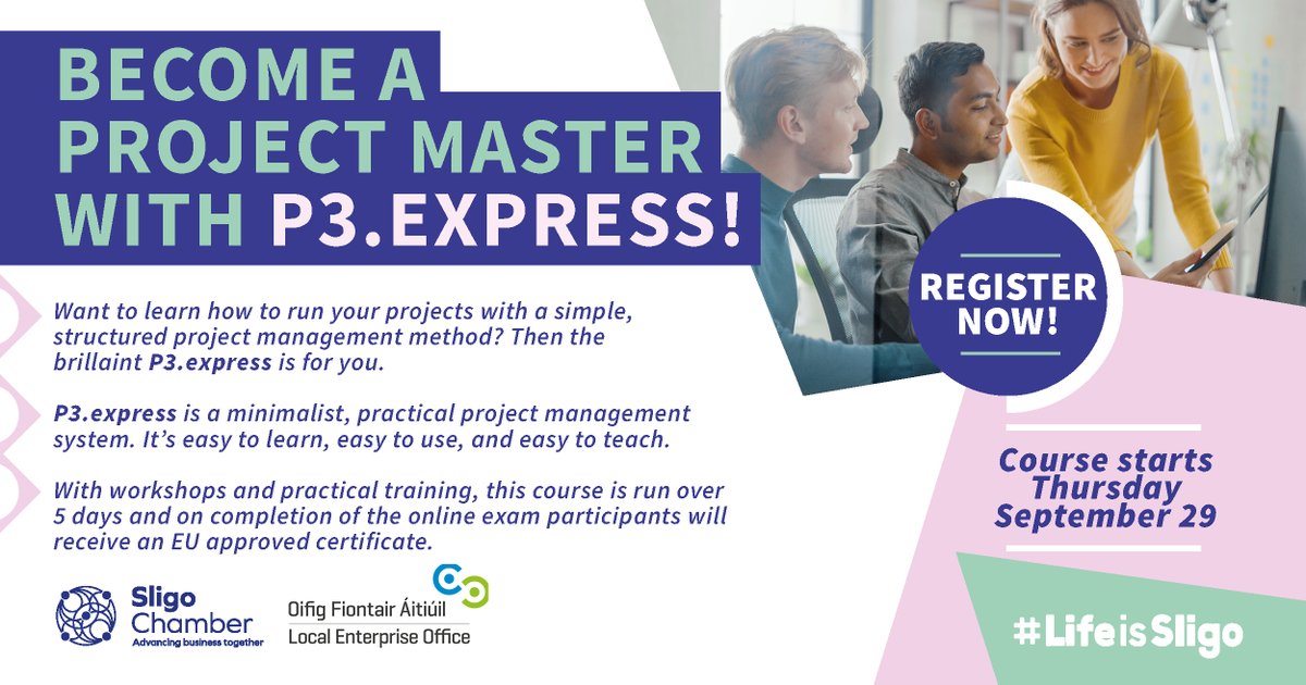 Sign-up for this free project management course with P3.Express. It will teach you to how to properly orchestrate projects in a structured management format. 

Course begins September 29th. Sign up: localenterprise.ie/Sligo/Training…

#P3Express #ProjectManagement #Sligo