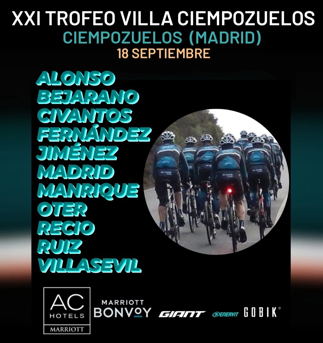 ➡️ Este domingo 18, nuestro equipo disputará en Ciempozuelos una de las carreras más longevas en el calendario Máster.

Mucha suerte EQUIPO 🍀 

#juntos_somos_mejores 

<a href="/ACHotels/">AC Hotels by Marriott</a>
<a href="/MarriottBonvoy/">Marriott Bonvoy</a>
<a href="/Giant_ESP/">Giant Ibérica</a>
#Gobik
<a href="/EnervitSport/">Enervit Sport</a>