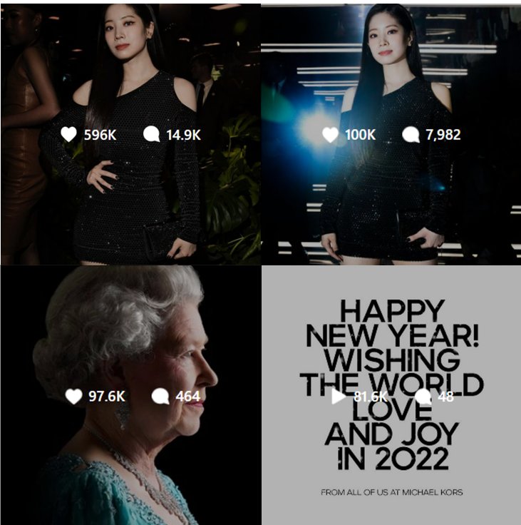 llldsunbae09's tweet photo. KIM DAHYUN of @JYPETWICE currently occupies top two of the most liked posts in MichaeI Kors lnstagram account in 2022😳😱😮🤭🤩😍🥰💪🔥💯❤️‍🔥

Kim Dahyun of #TWICE and Queen Elizabeth II of the British Empire are the only individuals to get over 97k likes this year! QUEENS👑👑👑 https://t.co/4T20QSS2sQ