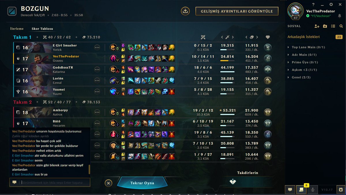 Yine Atatürk'e, Allaha ve şehitlere küfür eden birisi daha. İnanın tiksinmeye başladım artık bu insanlardan. Bilerek beslediği yetmiyor gibi League of Legends üzerinde açtığı üyeliklerde anonim olarak kimliğini saklayabildiği için böyle laflar edebiliyorlar.