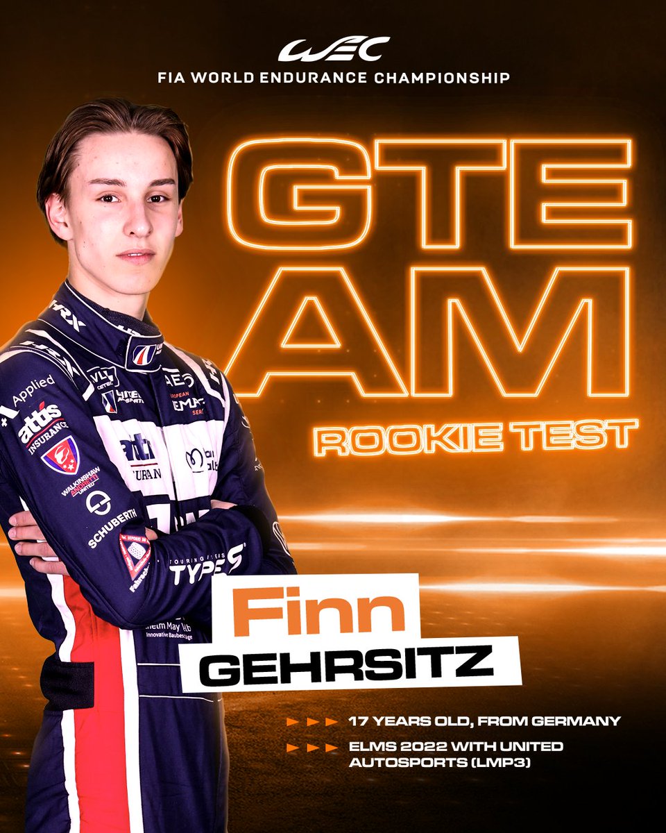 Gehrsitz,17, from Stuttgart, Germany, will drive the LMGTE Am winning car, meaning he will pilot the either the #33 TF Sport or #98 Northwest AMR Aston Martin Vantage AMR. This year, Gehrsitz is racing in the European Le Mans Series with United Autosports (LMP3). #WEC