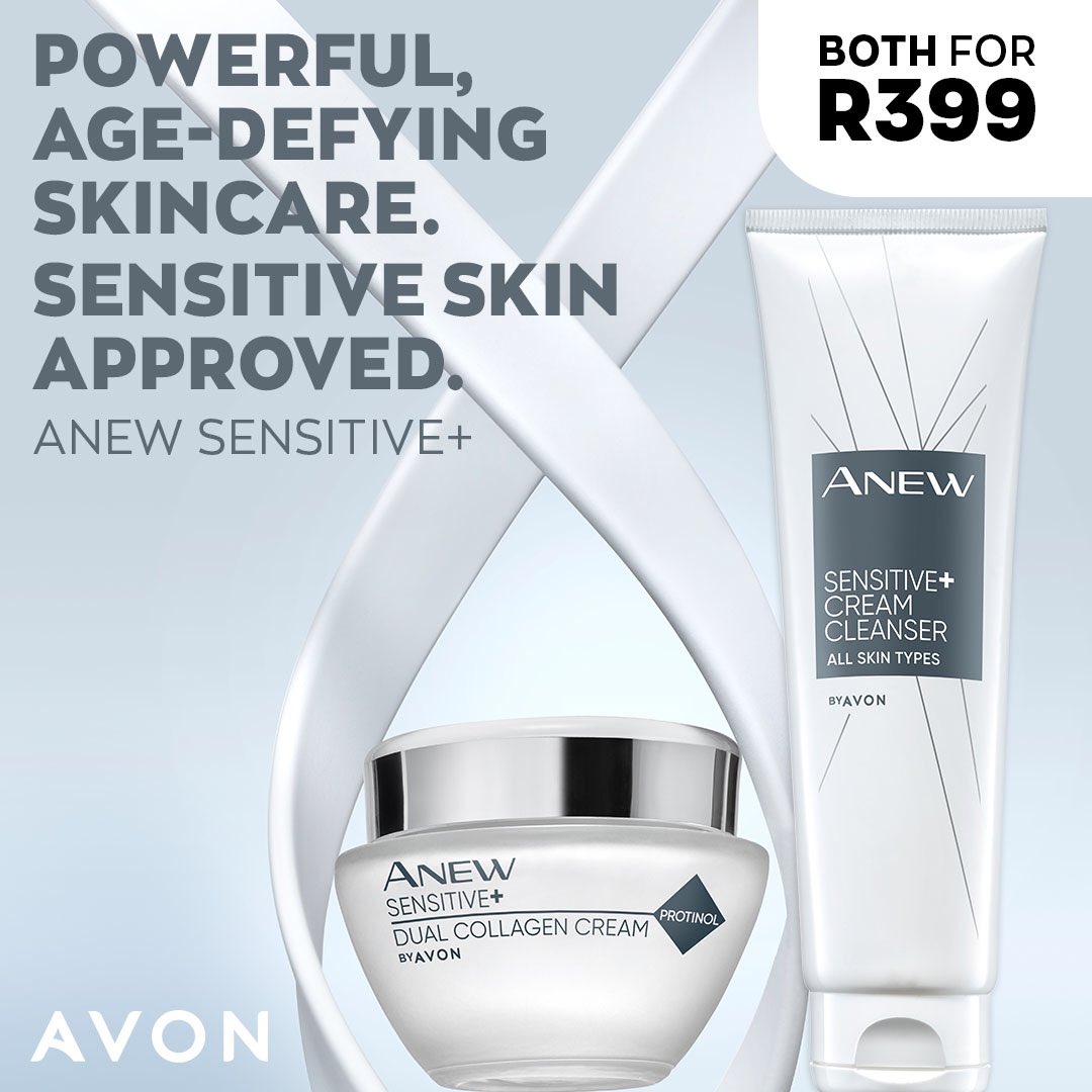 ThingsAvon's tweet photo. Anew Sensitive+ Cream Cleanser &amp; Dual Collagen Cream, formulated to help deliver maximum, age-defying results on even the most sensitive skin 

https://t.co/Pzp5ciFYcp

#AnewSensitive+ #SensitiveSkinApproved ⁦@AvonSouthAfrica⁩ ⁦@ThingsAvon⁩ https://t.co/J1xplHlWc9