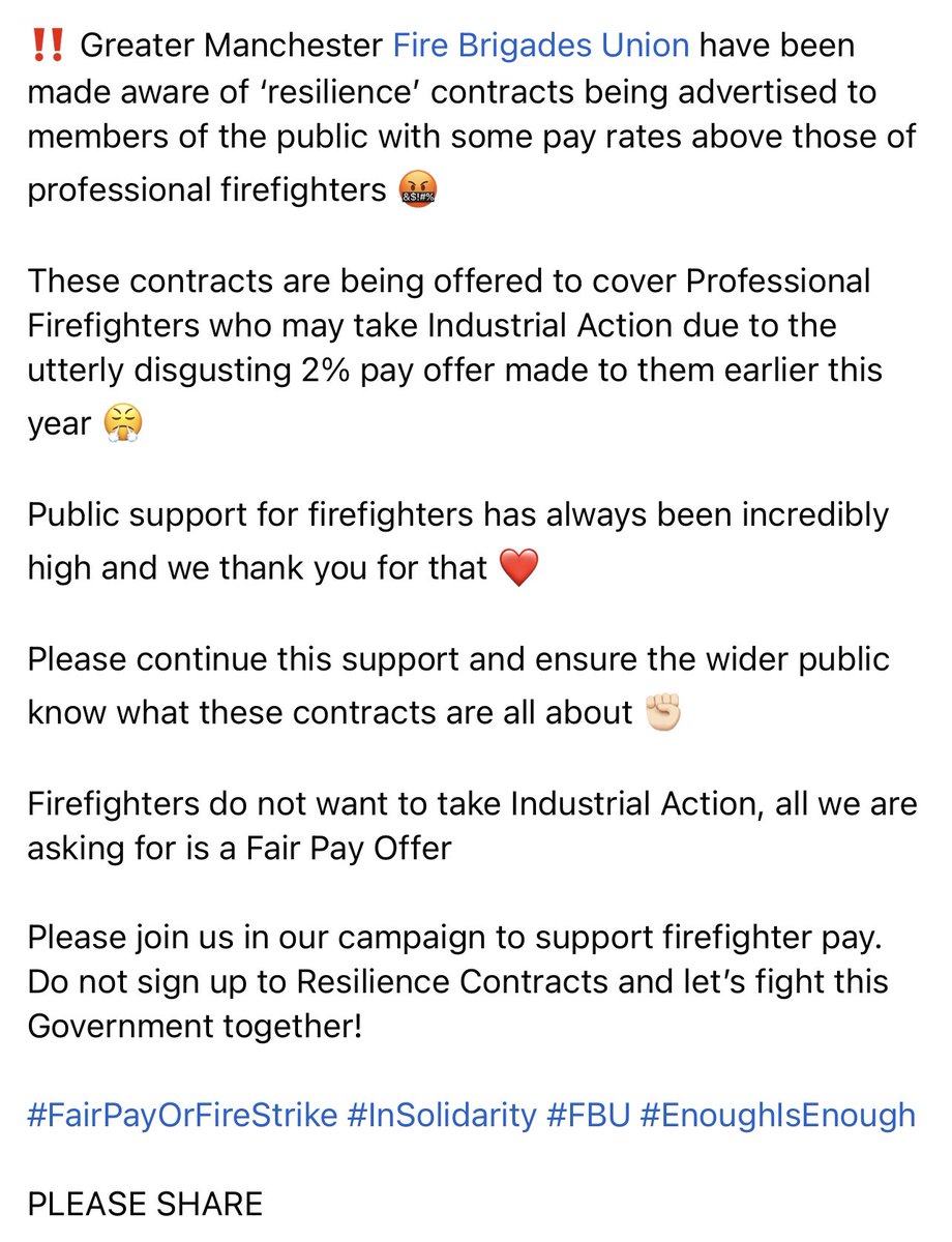 FBUManchester's tweet photo. #FairPayOrFireStrike #InSolidarity #FBU #EnoughIsEnough

PLEASE SHARE ✊🏻 https://t.co/PMugaBgD7M