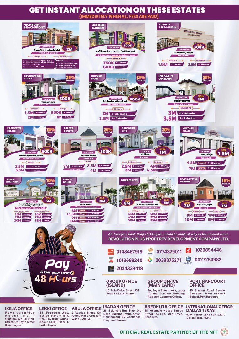 chiexclusivehub's tweet image. Pay now &amp;amp; get your land in 48hours with #RevolutionPlusProperty Call Now! #RealEstateInvesting