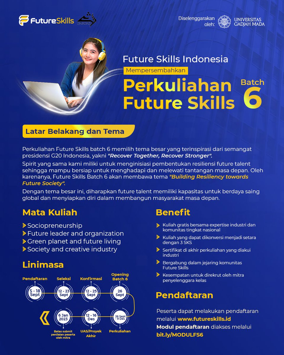 IMASASI_INA's tweet photo. [𝗠𝗘𝗗𝗜𝗔 𝗣𝗔𝗥𝗧𝗡𝗘𝗥]

Halo Future People 👋🏼

Telah dibuka Future Skills Class batch 6 dengan tema "Building Reliency Towards Future Society". Segera daftar melalui https://t.co/vw0iwMkcZz secara gratis dan pilih kelas yang sesuai dengan passionmu🤩 https://t.co/rGnhyewGbq