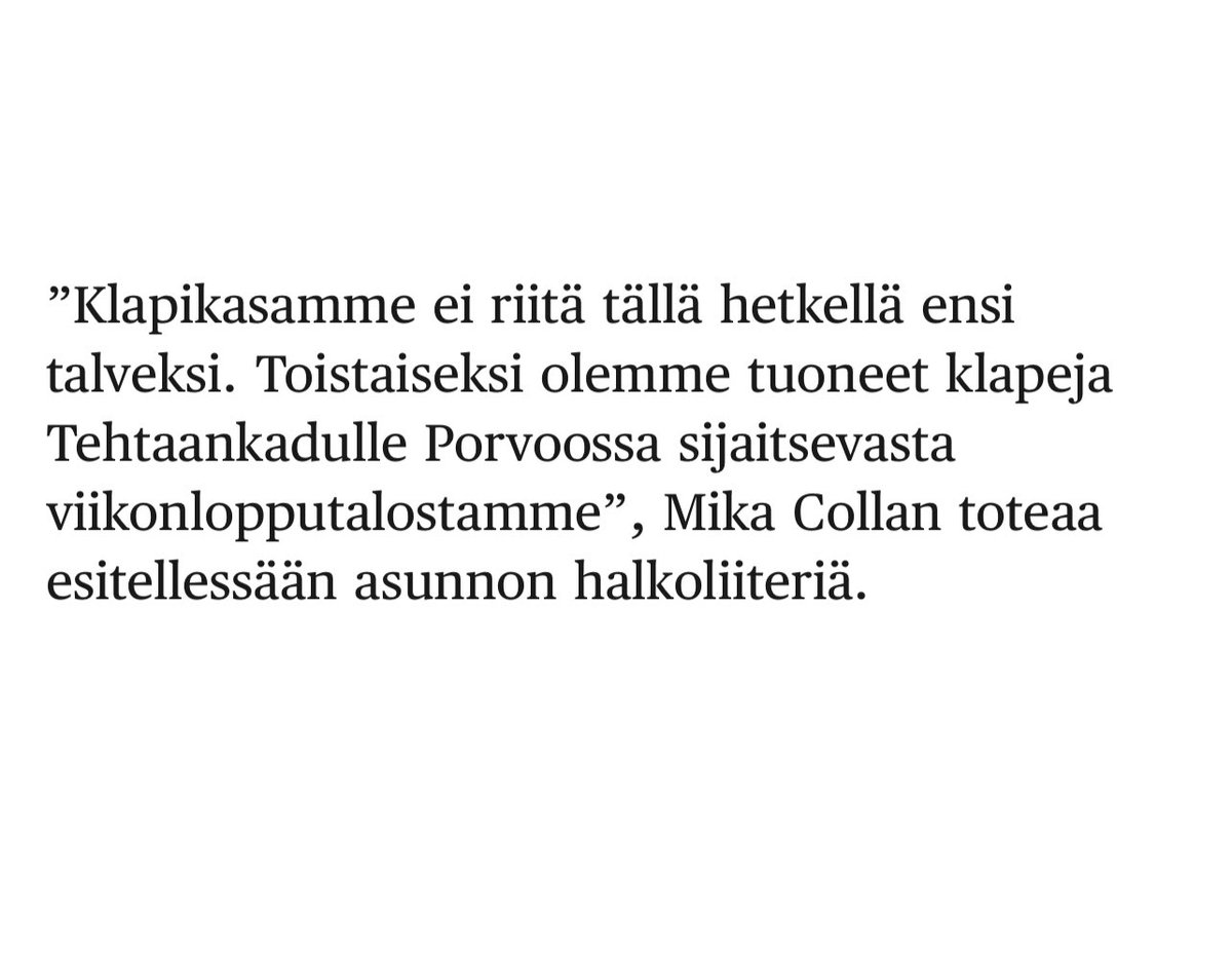 säästövinkki: jos ullanlinnan asuntonnne sähkölasku nousee liian korkeaksi, hakekaa puita porvoon viikonloppuasunnostanne niin paljon kuin katumaasturinne tavaratilaan mahtuu. ja kun on useampi kakluuni, niin koko 250 neliötä asunto lämpenee tasaisesti