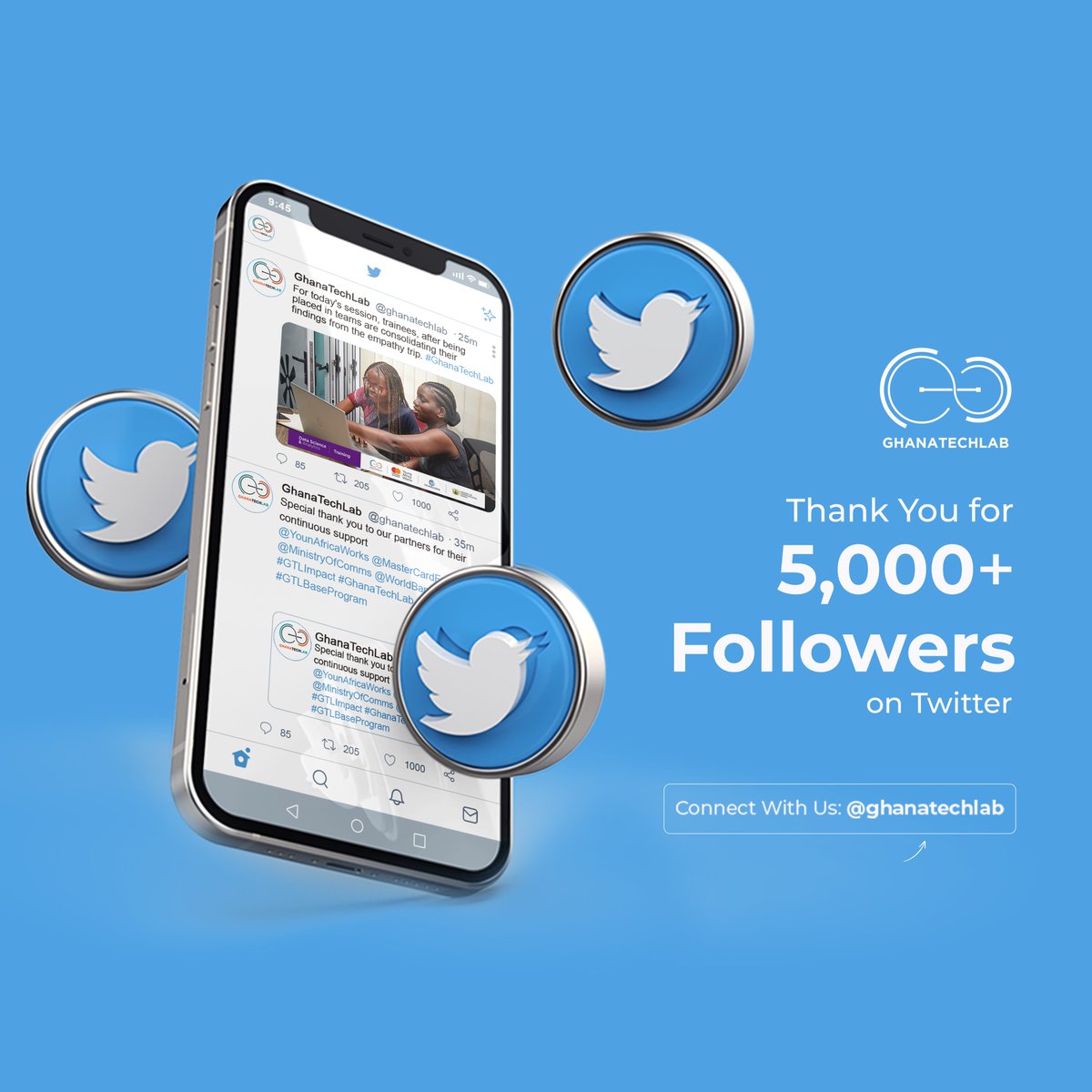 We've reached 5000 followers and still counting! We truly can't do what we do without your passion and support. Thank you, Twitter Ghana and all our partner hubs and students #GhanaTechLab #GTLImpact