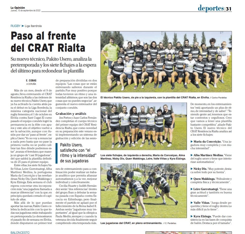 CRAT1976's tweet photo. 📰" Paso al frente del CRAT @rialtacoruna"

😍 Ya queda menos para el inicio de la @DHIberdrola @ferugby

👉https://t.co/jFVCqqsH42  via @laopinioncoruna https://t.co/YVDnAnFQMM