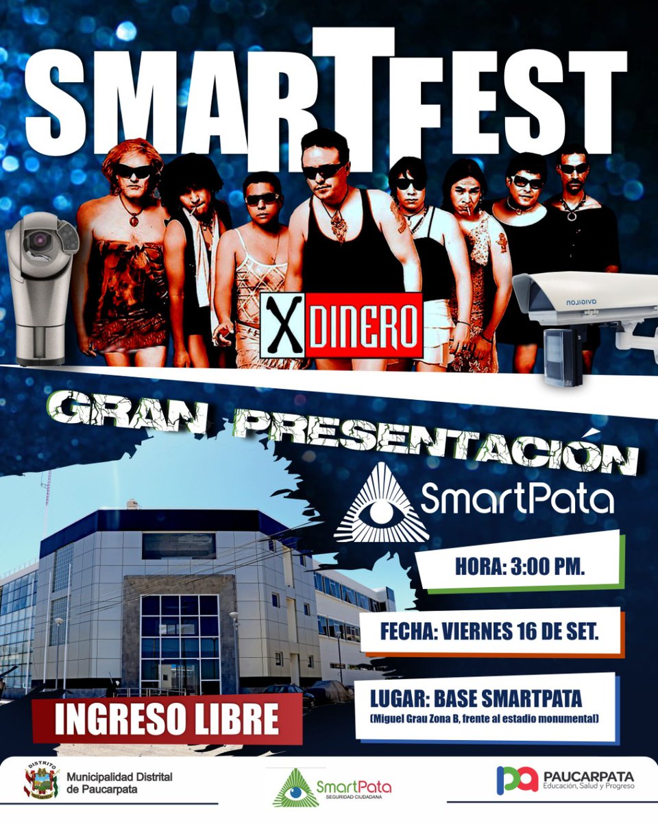 Hoy en la tarde estamos en la inauguración del SMARTPATA en Paucarpata - Miguel Grau frente al estadio Monumental los esperamos a las 2:00 pm 👍🏼 ingreso LIBRE 🎉🎸🎺
#Arequipa #XDINERO #Paucarpata