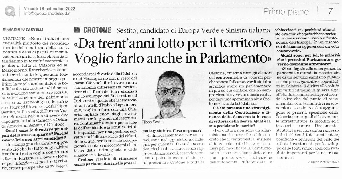 FilippoSestito's tweet photo. Oggi una mia intervista sulle pagine regionali del Quotidiano della Calabria, che ringrazio per lo spazio che mi ha dedicato.
Compratelo e buona lettura! https://t.co/UPOsVSI7WF