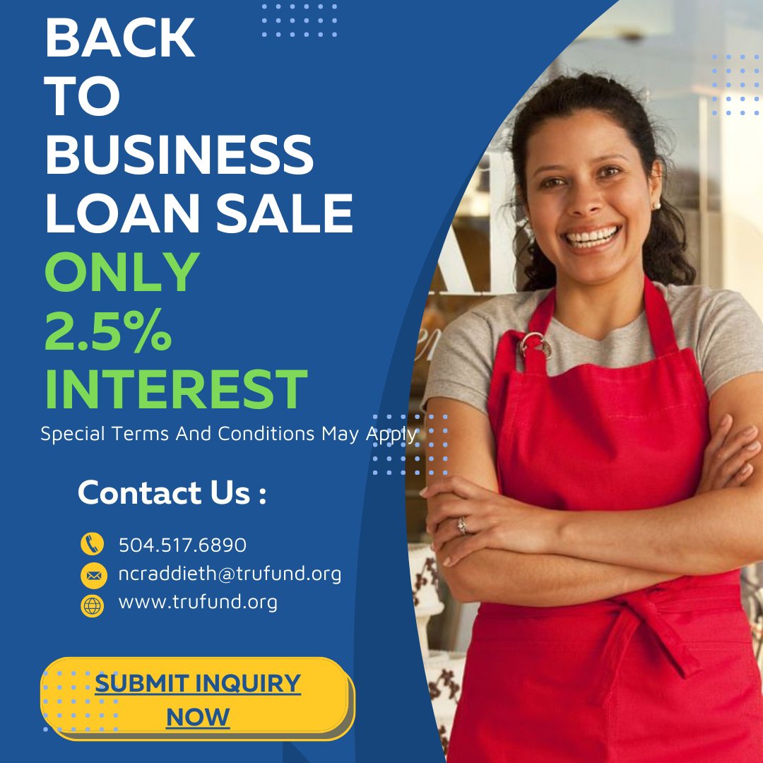 TruFundFinServ's tweet photo. To apply, business owners must first submit inquiry form to TruFund.  Qualifying business owners will be moved to the application process.  Business owners in qualifying geography must act fast.  Funds are limited.
https://t.co/PddYEbBEqK
#TruFundBack2Business https://t.co/bl3kgsl1OF
