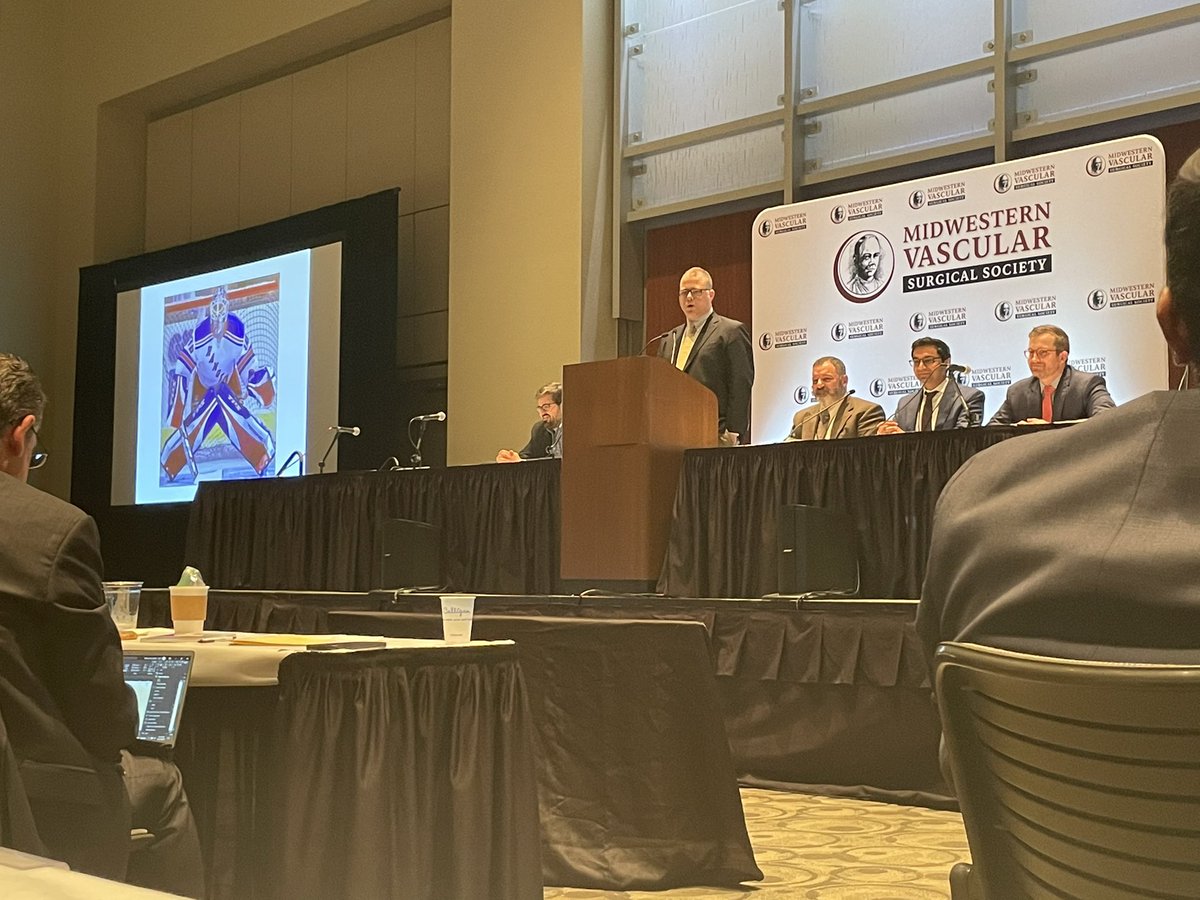 MCWVeSIG's tweet photo. Day 1 of #MWVSS2022 came with lots of great talks, with Dr Hart presenting one side of the debate on management of Asymptomatic Carotid Stenosis; and Dr Mansukhani presenting his multi-institutional, collaborative research looking at T2EL management with VQI data #VascSurg https://t.co/qx2cIrtxEv