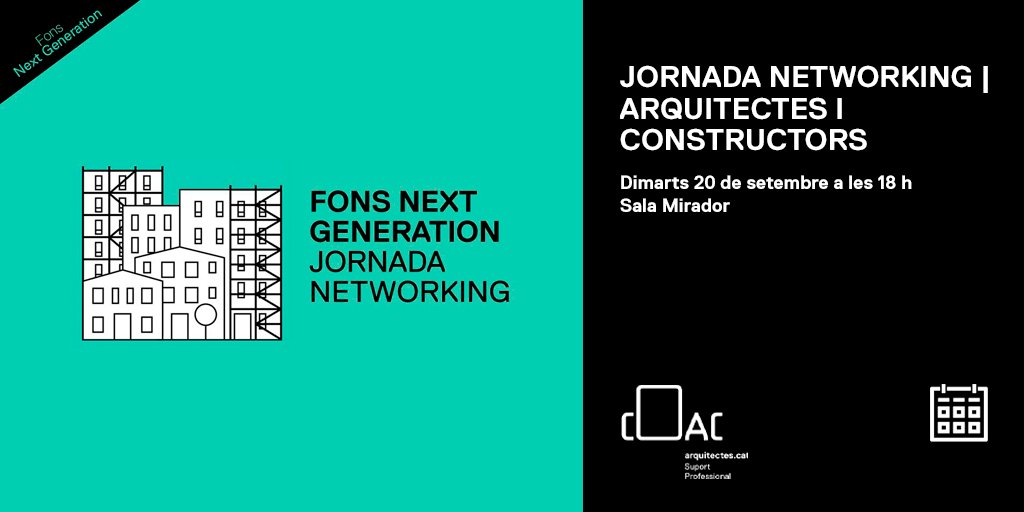 Són molts els projectes que requereixen de la feina conjunta d'#arquitectes i #constructors ⬇️ ➡️ Vine a la sessió de #networking per, un espai de trobada entre els professionals que han de dur a terme les #rehabilitacions dels fons #NextGenerationEU 🔗 ow.ly/kuIA50KLlHA