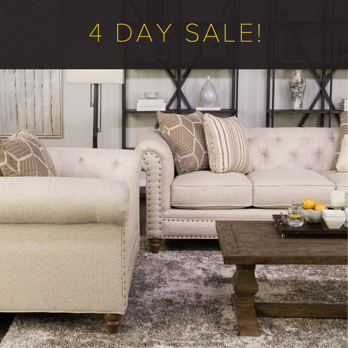 HOMfurniture's tweet photo. Receive up to an extra 15% off sale prices during our 4 DAY SALE with instant factory rebates. Visit our showrooms for details, some exclusions apply.
#homfurniture #noplacelikehom #furniture #savings #furnishings #homfurnituresale #furnituresale #4daysale #Sale #factoryrebates https://t.co/VmIycDK051