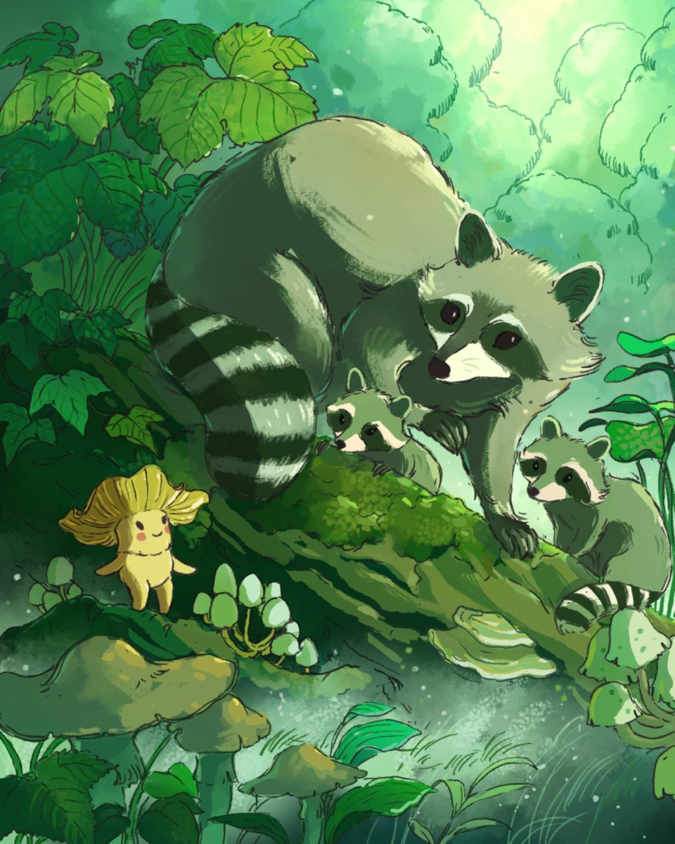 jramseyi's tweet photo. Mushroom meets a raccoon family https://t.co/ZMieKsz6NH
