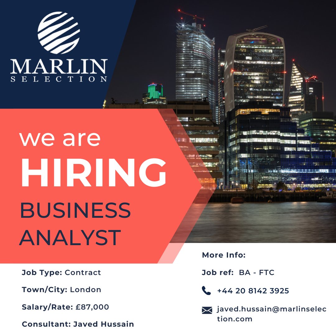 MarlinSelection's tweet photo. Our client a large Brokerage firm are seeking a Business Analyst to work in a Trade Surveillance function in London. This is a fixed term contract for 12 months.
Find out more - https://t.co/1dqZ4oN2W1
#MarlinSelection #LatestJobs #JobSearch #JobHunt #FinanceJob #Tech #HeadOfIT https://t.co/J833hZHSMj