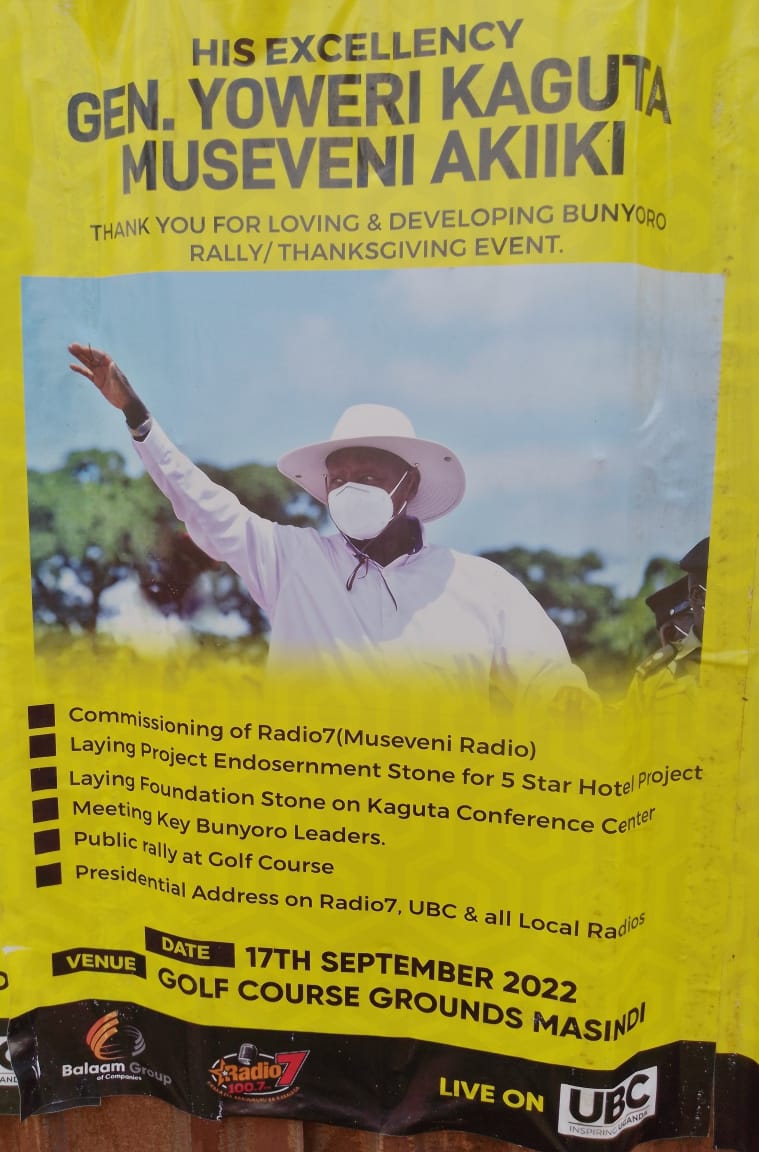UBC UGANDA (@ubctvuganda) on Twitter photo Reminder: Hundreds of NRM supporters will tomorrow 17th Saturday gather at Golf course play ground in Masindi district to celebrate the 78th belated birthday anniversary for President <a href="/KagutaMuseveni/">Yoweri K Museveni</a> .
@Balaam1980 Reminder: Hundreds of NRM supporters will tomorrow 17th Saturday gather at Golf course play ground in Masindi district to celebrate the 78th belated birthday anniversary for President <a href="/KagutaMuseveni/">Yoweri K Museveni</a> .
@Balaam1980