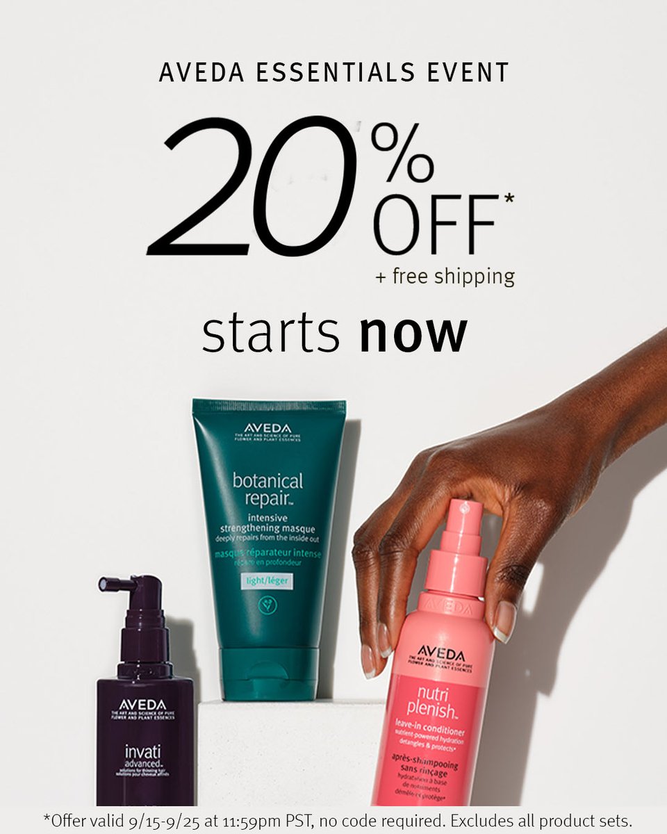 ✨ It’s HERE! ✨ 

20% off* our hair, skin and body essentials, plus free shipping on all orders! Take home your must-haves or discover new favorites with our exclusive event. 

*Offer valid 9/15-9/25 at 11:59pm PST, no code required. Excludes all product sets.