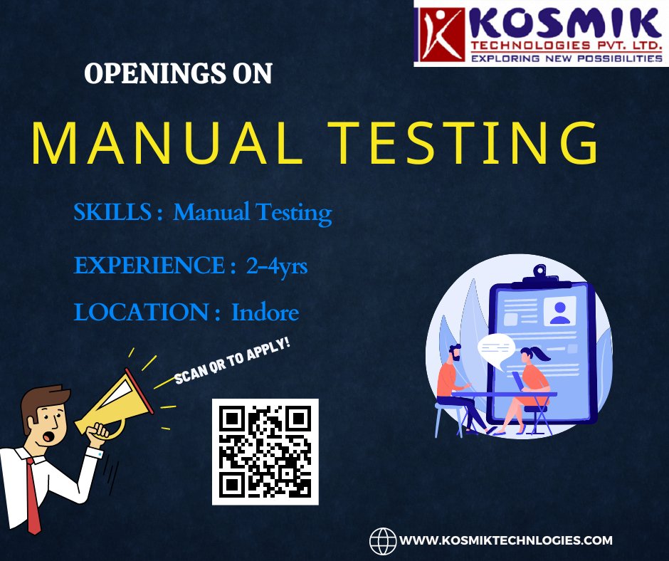 Openings on Manual Testing 
#itjobsearch #ManualTestingOpenings #ManualTesting  #ManualTestingjobs #software #automationjobs #selenium
#softwarejobs #walkins #ManualTestingtraininginhyderabad   #HyderabadITJobs  #jobs #jobs2022 #kosmik #manualtestingwalkins
