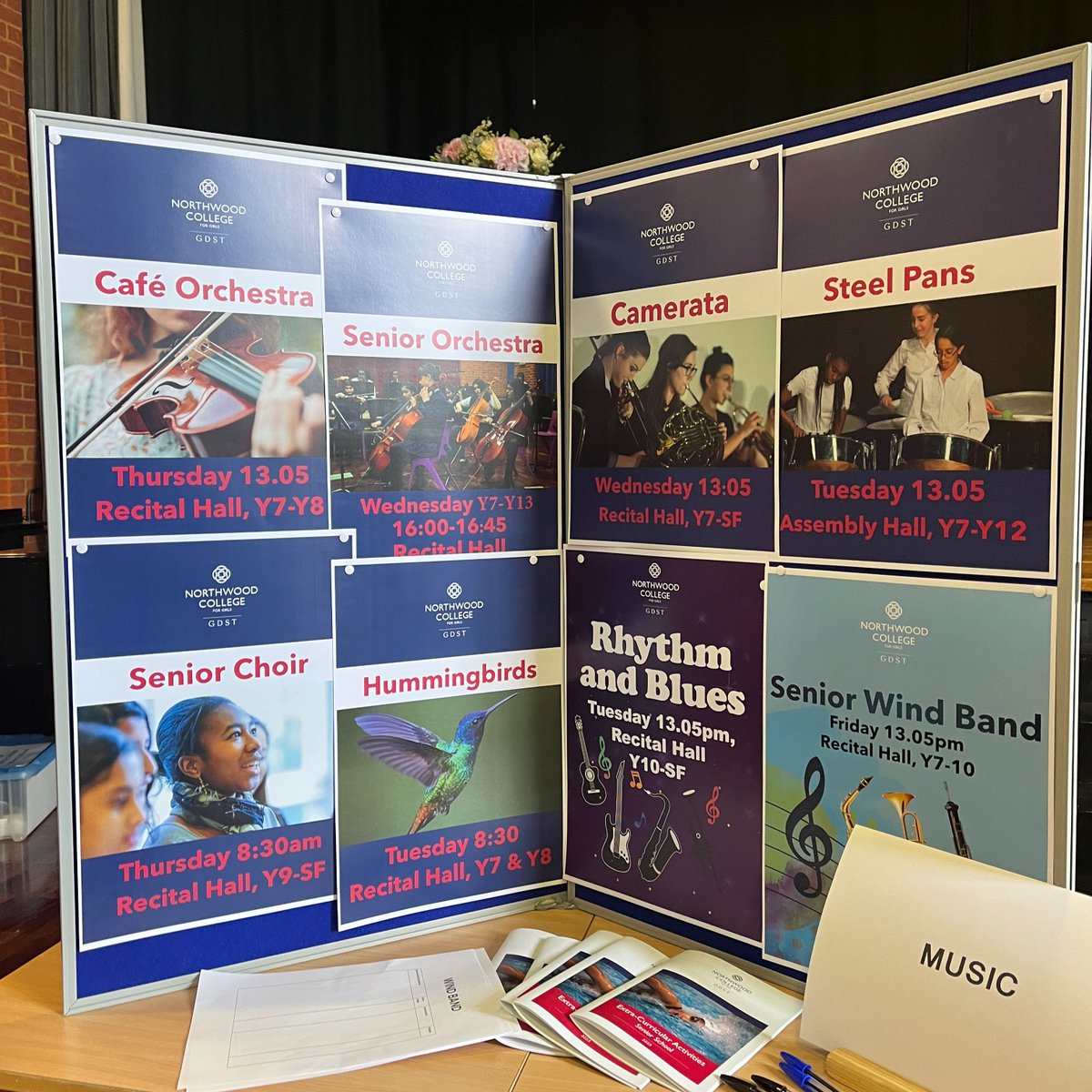 <a href="/NWC_Music/">NWC Music</a> are set up ready for the Extra-Curricular Fair <a href="/NorthwoodGDST/">Northwood College for Girls</a> this afternoon. We look forward to meeting new members in our clubs. 🎵