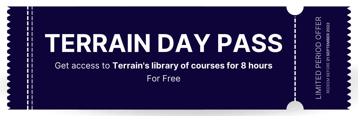 We’re super excited to offer… a Terrain day pass! Between today and September 21st, we’re opening access to every Terrain course for 24 hours – for free.

To activate your pass, head over to this link and hit the claim button: knowtheterrain.io/daypass