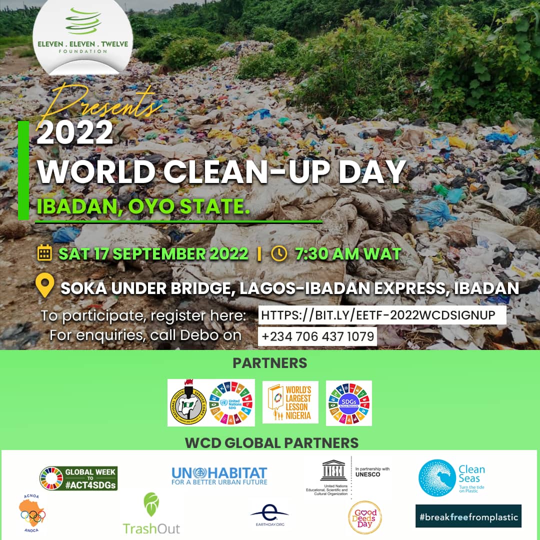 Join us tomorrow as we commemorate world clean up day 2022 in partnership with <a href="/eet_foundation/">Eleven Eleven Twelve Foundation</a>.